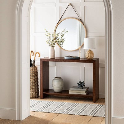  26" Wood Mirror With Pleather Strap Hanger - Threshold™ Designed With Studio McGee