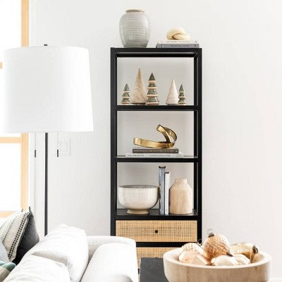  Console Table With Woven Rattan Shelf Black - Threshold™ Designed With Studio McGee
