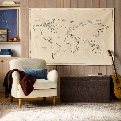  72"x48" World Map Linen Wall Tapestry - Threshold™ Designed With Studio McGee