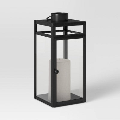  24" X 8" Decorative Metal Lantern Candle Holder Black - Threshold™
