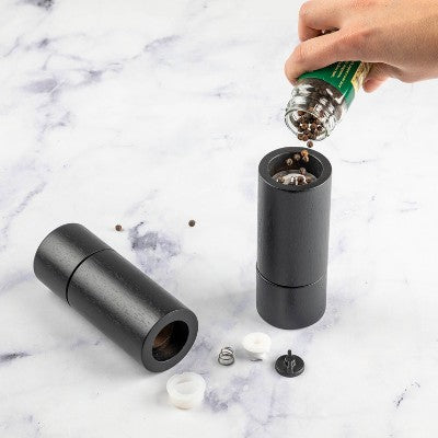  2pc Acacia Round Salt And Pepper Grinder Set Black - Threshold™: 5" Height, 63 Volume Capacity, Spice Mills, 2 Pieces