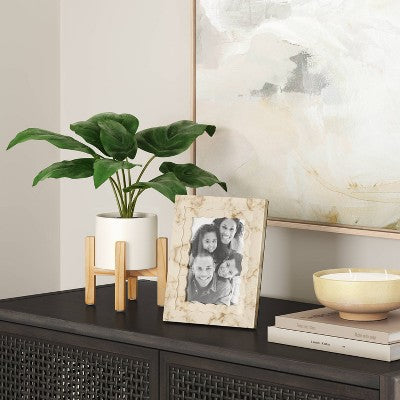  Artificial Leaf In Wood Planter - Threshold™: Lush Taro, White Stoneware Pot, Indoor Decor