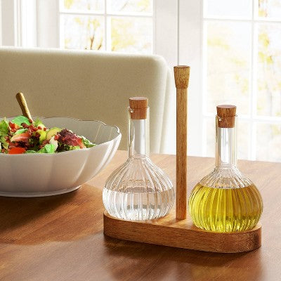  10oz Oil And Vinegar Bottle With Wood Caddy - Threshold™