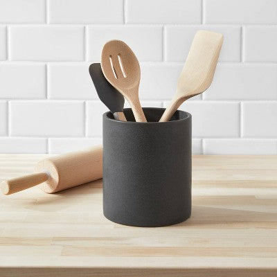  Stoneware Tilley Utensil Holder Black - Threshold™: Kitchen Utensil Storage, Dishwasher-Safe, Glazed Matte Finish