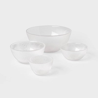  4pc Ribbed Glass Bowl Set Clear - Threshold™: Dishwasher-Safe Serving Bowls, Lead-Free, 72.7oz & 22oz Capacity