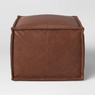  Earl Faux Leather French Seam Ottoman - Threshold™