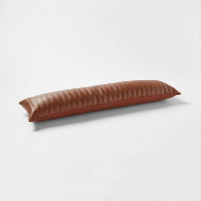  Lumbar Faux Leather Channel Stitch Decorative Throw Pillow - Threshold™